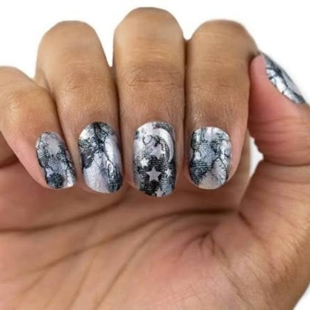 Color Street Dark Magic Nail Polish Strips Silver Black Moon Stars FDS578 NEW